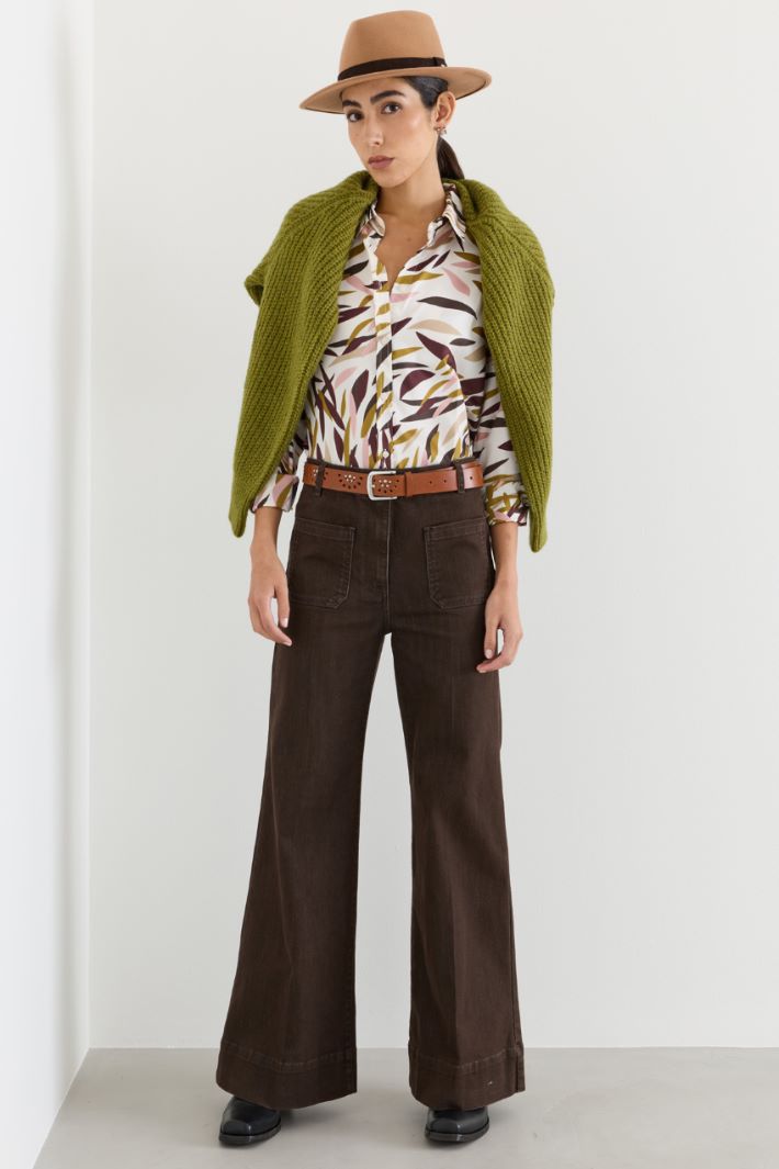 Flared twill trousers - BROWN - Intrend