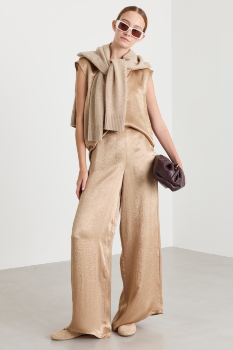 Wide-leg crinkle satin trousers - Intrend