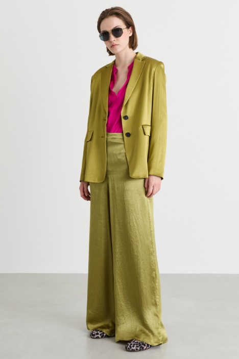 Wide-leg crinkle satin trousers - Intrend