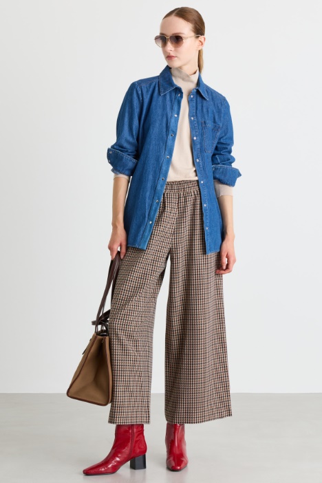 Wide-Leg Basketweave Trousers - Intrend