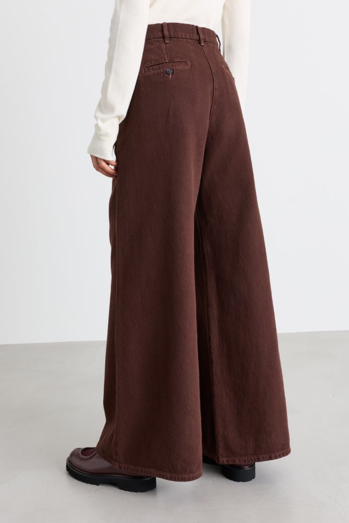 Wide-Leg Stretch-Cotton Bull Trousers - BROWN - Intrend - 4