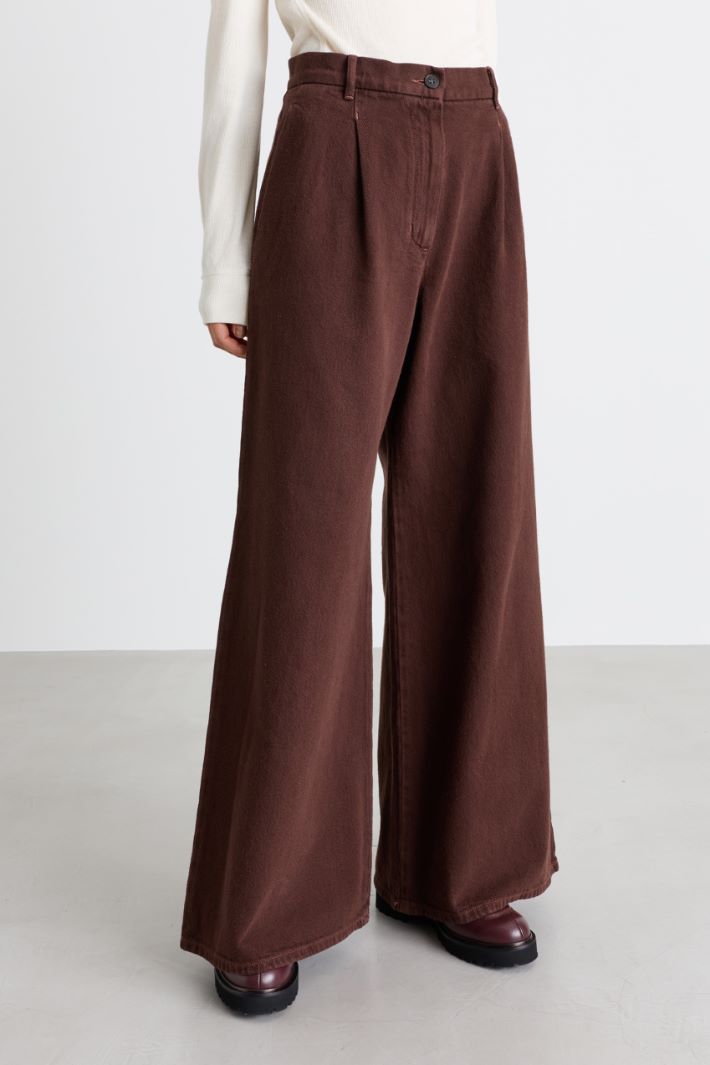 Wide-Leg Stretch-Cotton Bull Trousers - BROWN - Intrend - 2