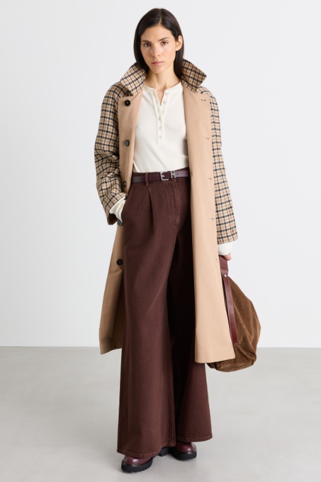 Wide-Leg Stretch-Cotton Bull Trousers - Intrend