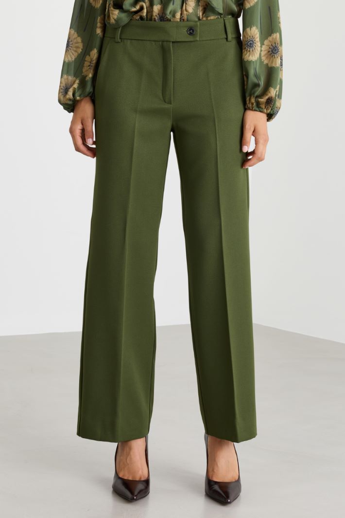 Pantalon droit en tissu stretch - VERT - Intrend - 2