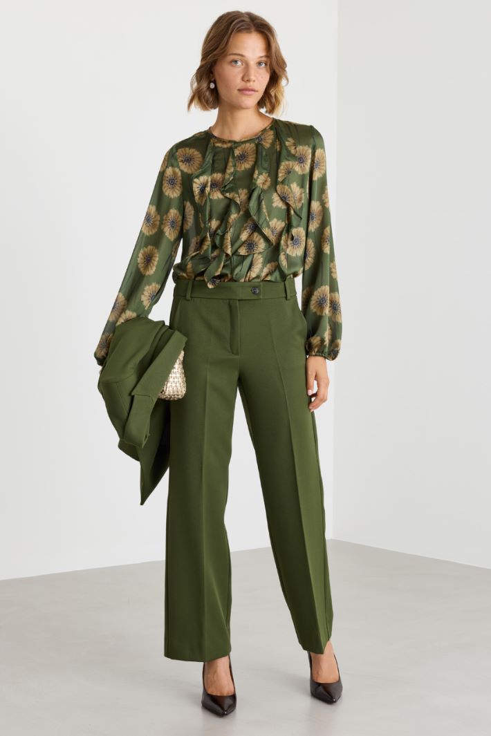 Pantalon droit en tissu stretch - VERT - Intrend