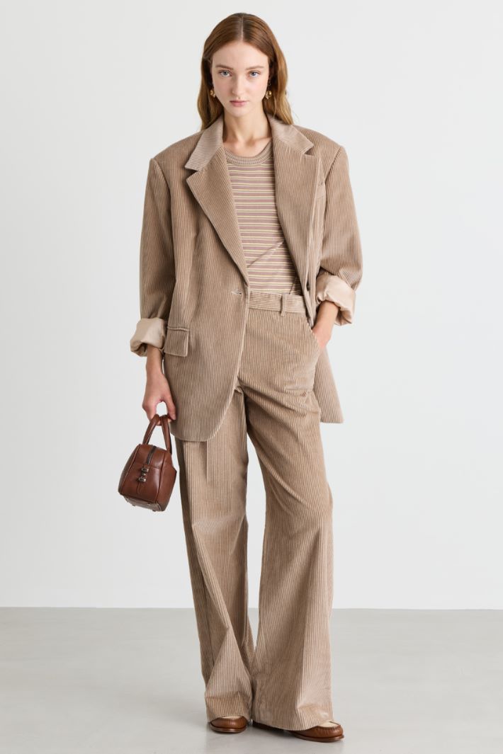 Wide leg corduroy trousers - CAMEL - Intrend