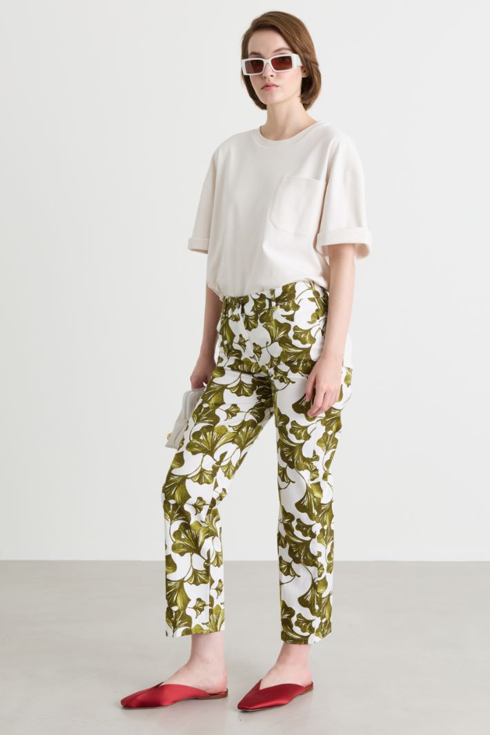 Straight-leg stretch gabardine trousers - WHITE GREEN - Intrend