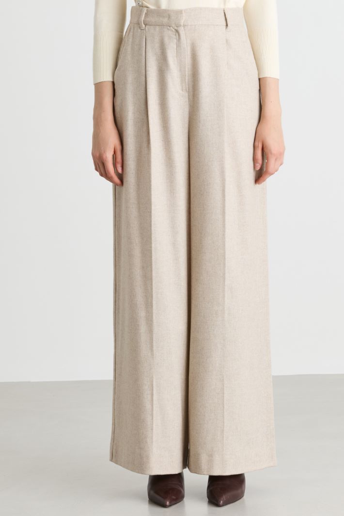 Wide-leg flannel trousers - BEIGE - Intrend - 2