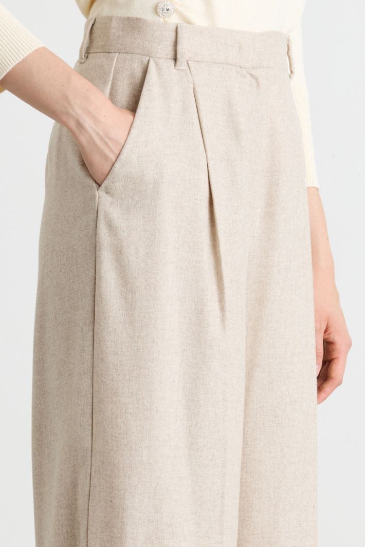 Wide-leg flannel trousers - BEIGE - Intrend - 3
