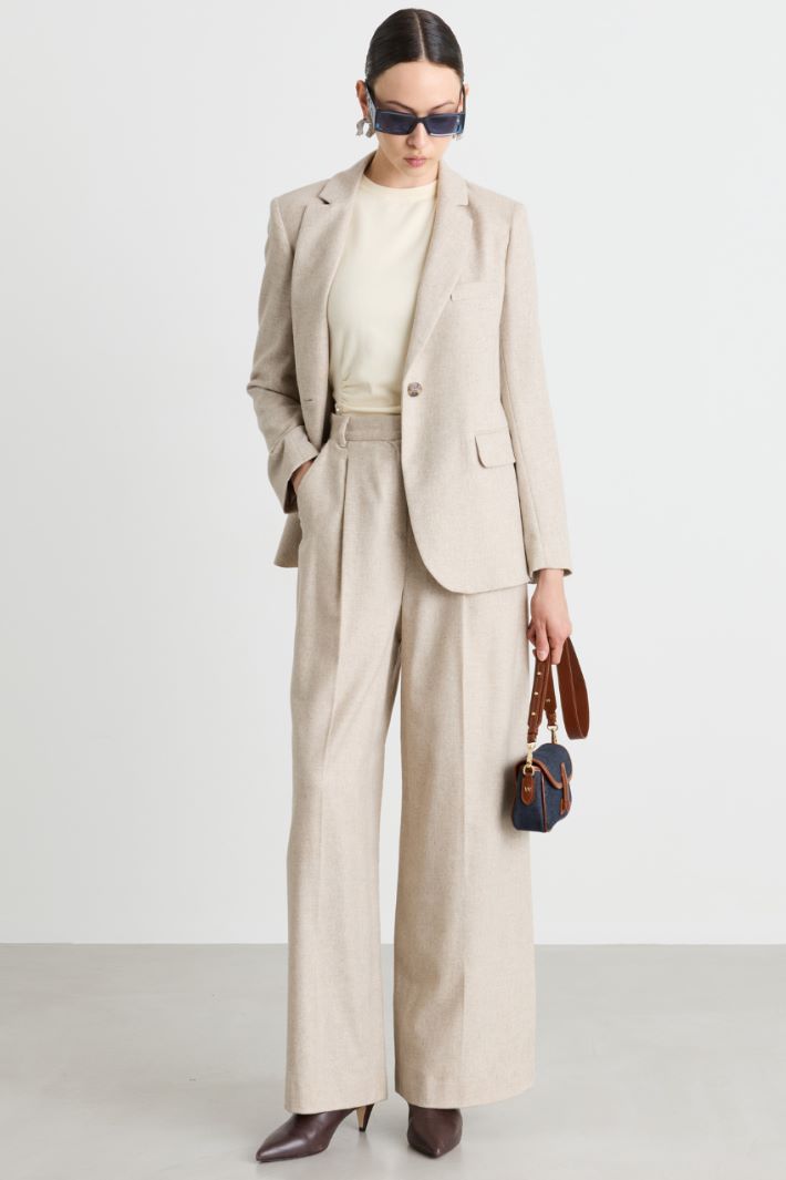 Wide-leg flannel trousers - BEIGE - Intrend