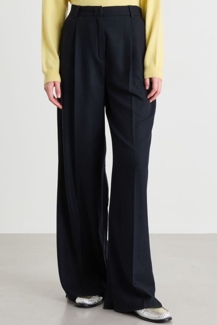 Wide-leg flannel trousers - BLUE - Intrend - 2