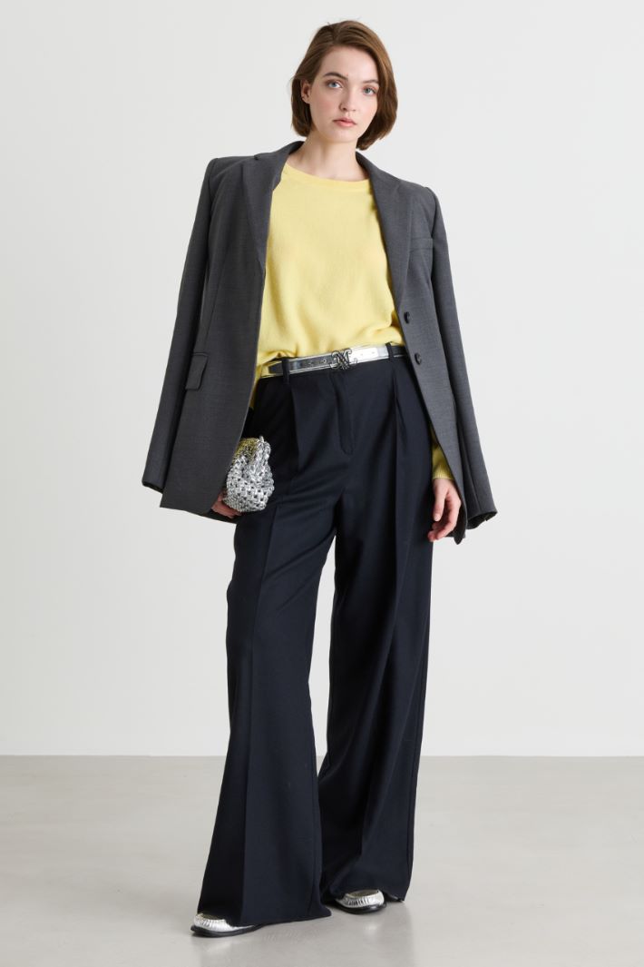 Wide-leg flannel trousers - BLUE - Intrend