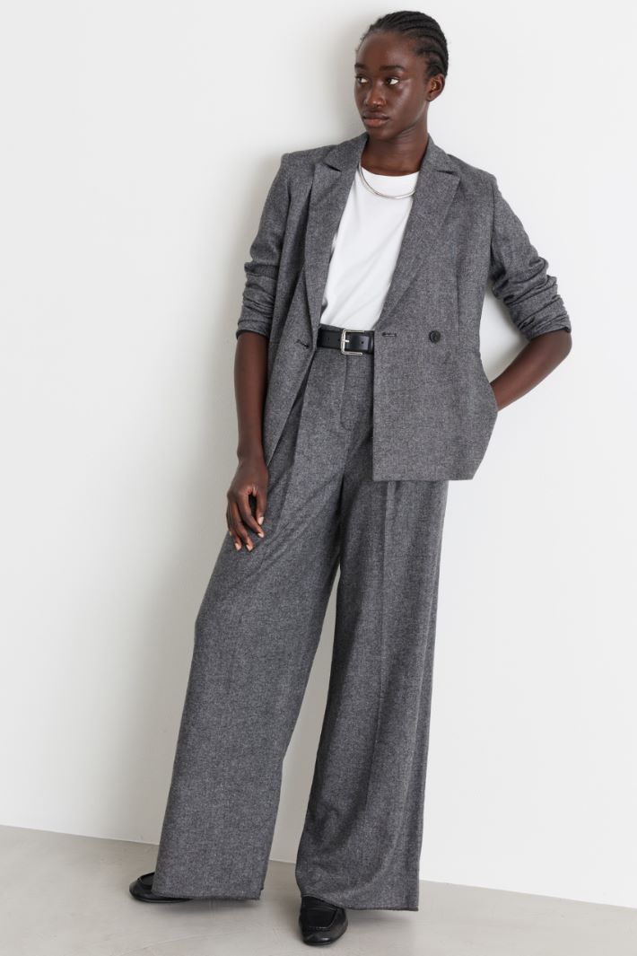 Wide-leg flannel trousers - GREY - Intrend