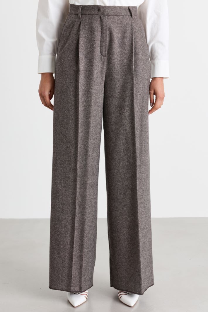 Wide-leg flannel trousers - BROWN - Intrend - 2