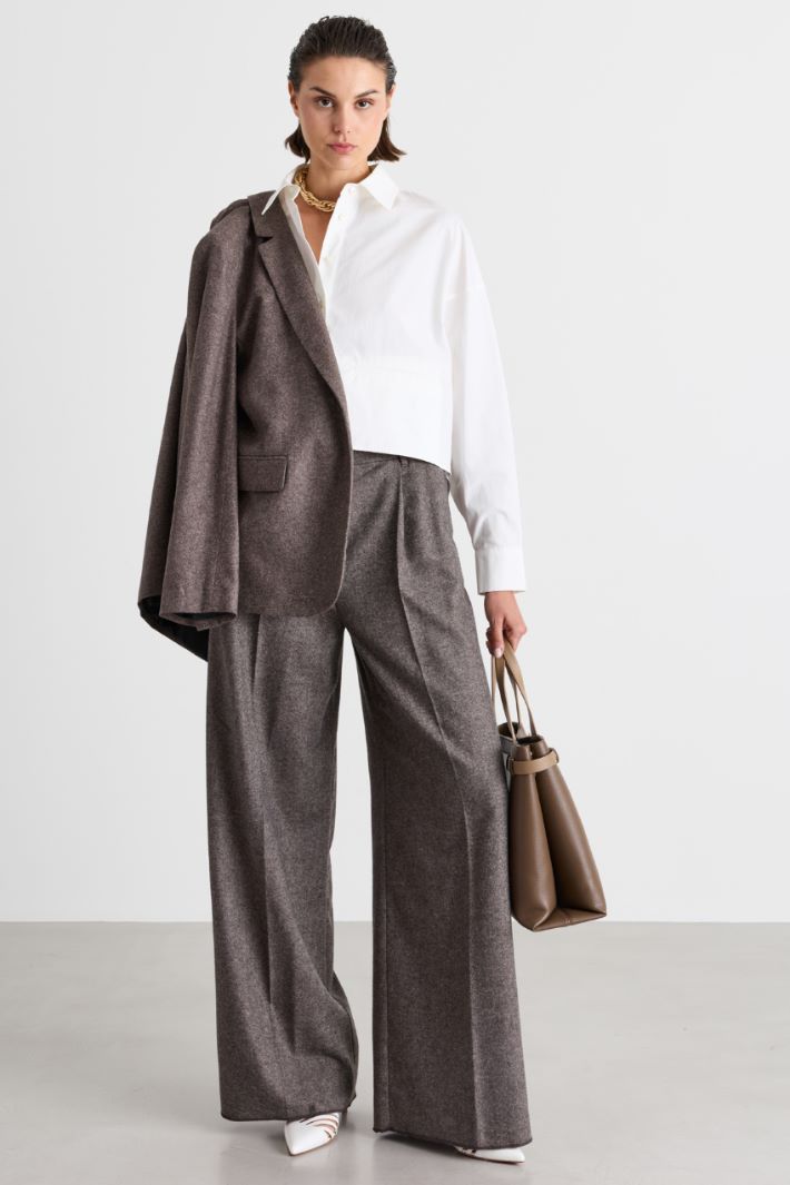 Wide-leg flannel trousers - BROWN - Intrend