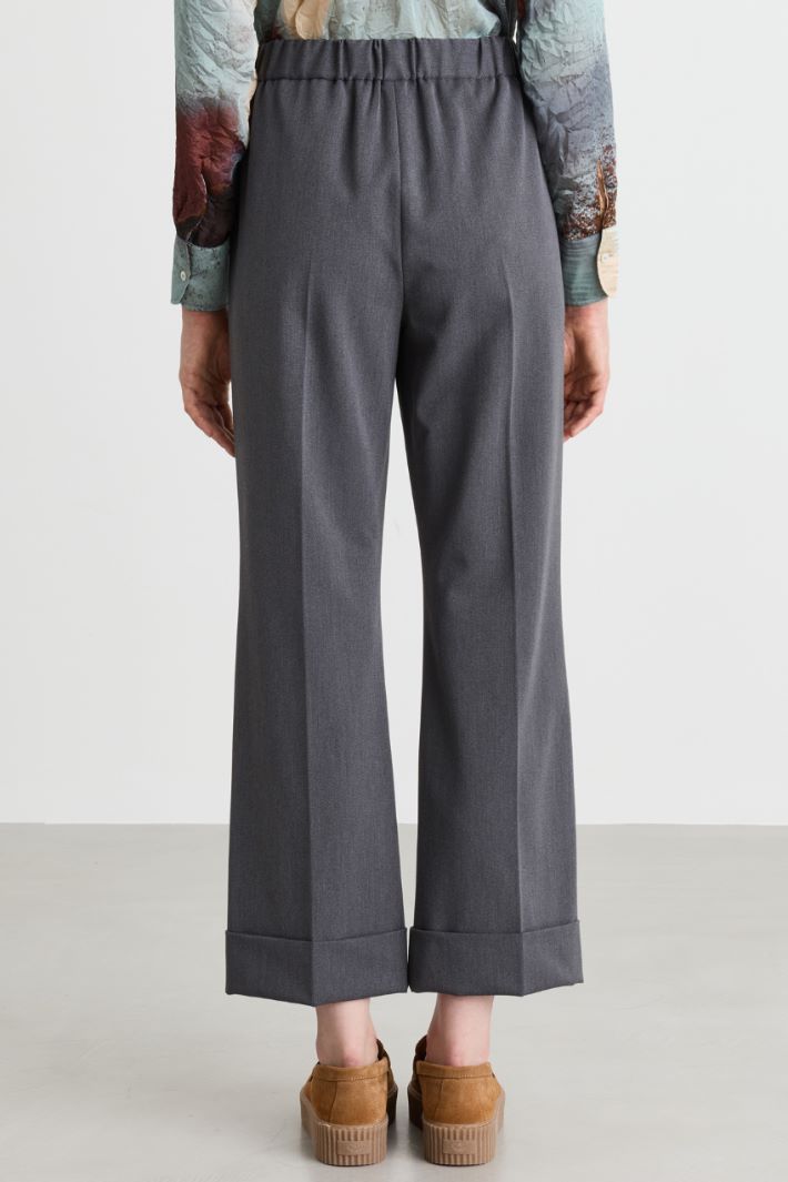 Flared Gabardine Trousers with Turn-Ups - GREY - Intrend - 4