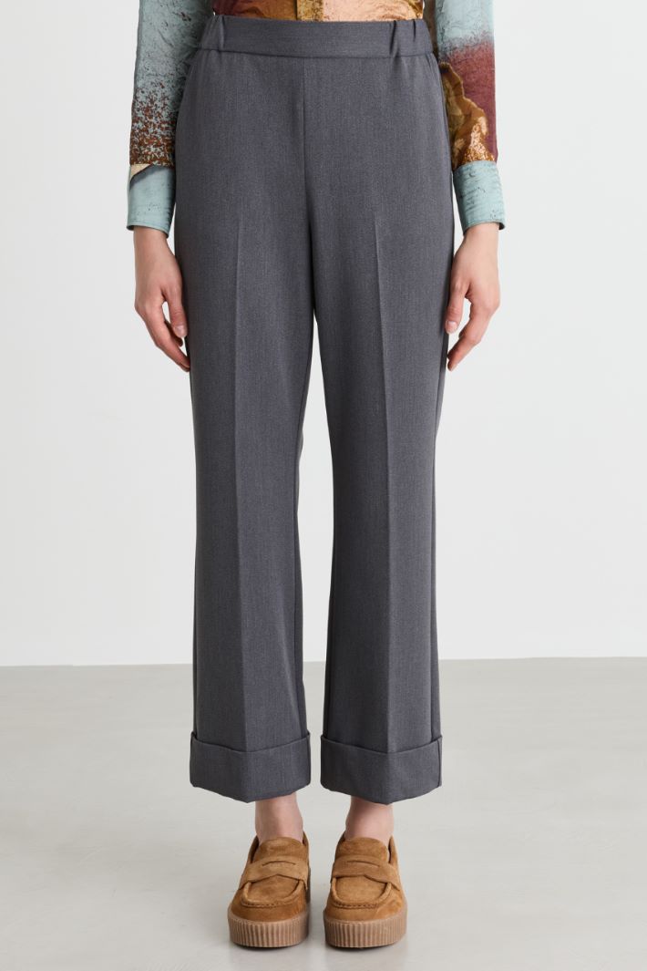 Flared Gabardine Trousers with Turn-Ups - GREY - Intrend - 2