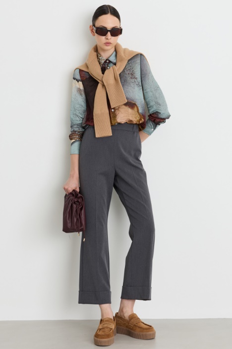 Flared Gabardine Trousers with Turn-Ups - Intrend