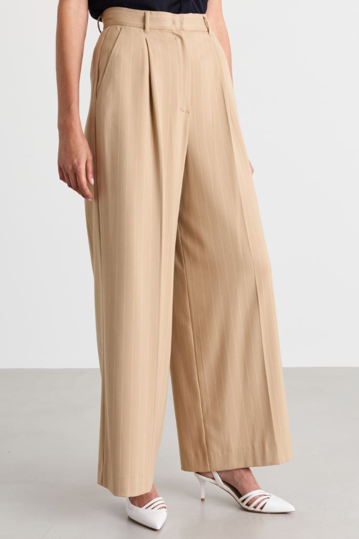 Pinstripe wide-leg trousers - CAMEL - Intrend - 2