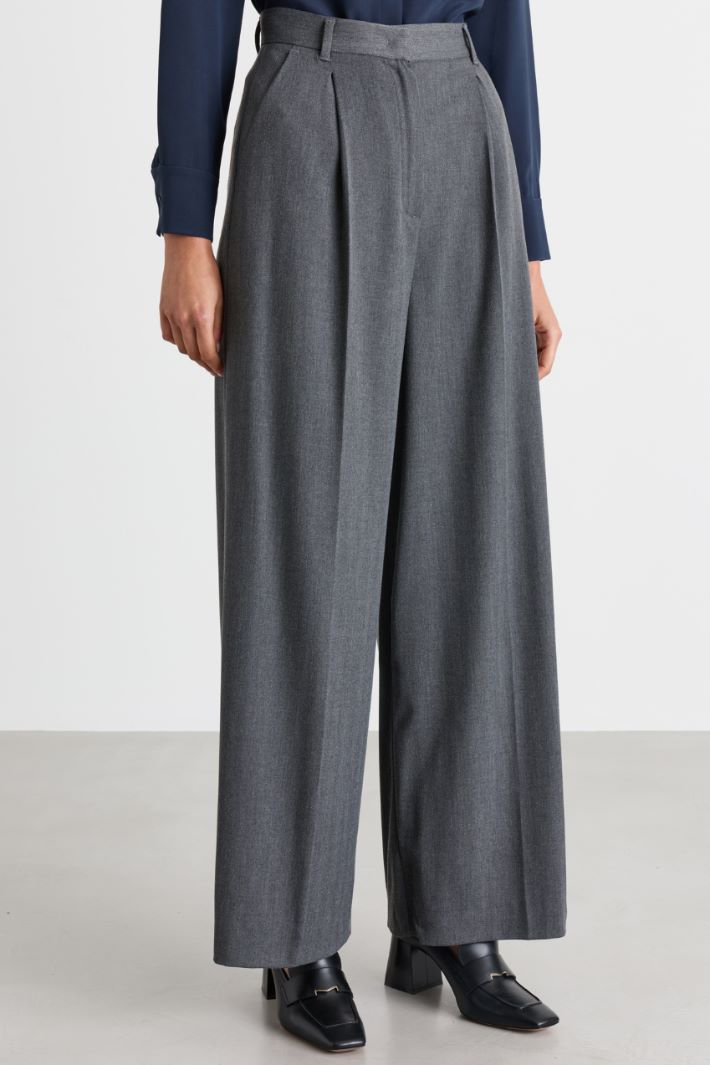 Pinstripe wide-leg trousers - GREY - Intrend - 2