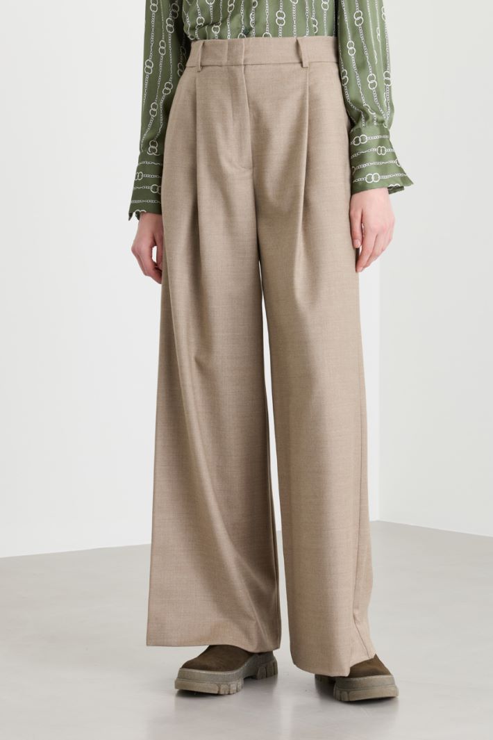 Flannel palazzo trousers - BEIGE - Intrend - 2