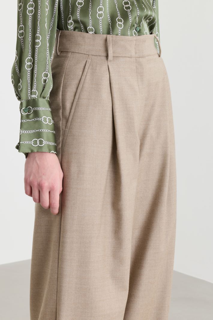 Flannel palazzo trousers - BEIGE - Intrend - 3
