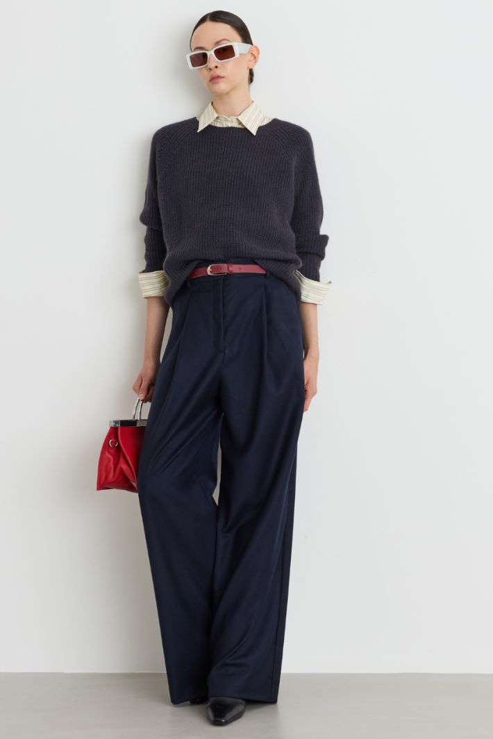 Flannel palazzo trousers - BLUE - Intrend