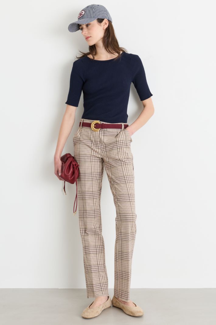 Prince of Wales Check Trousers - PINK BLACK - Intrend