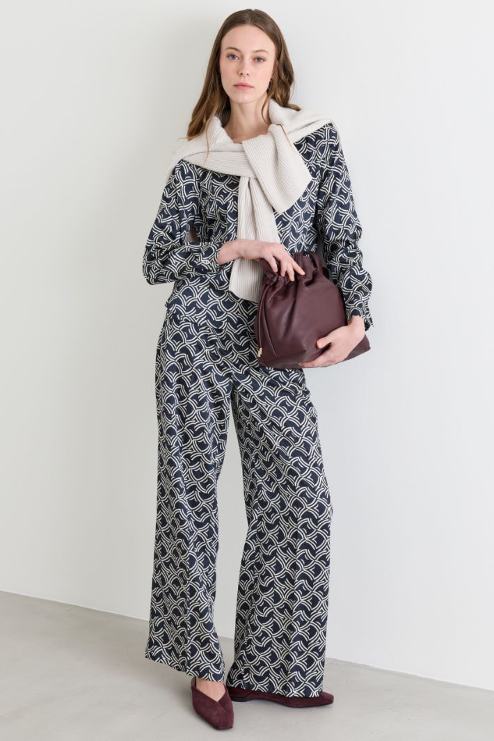 Pantalone ampio in twill - BLU - Intrend