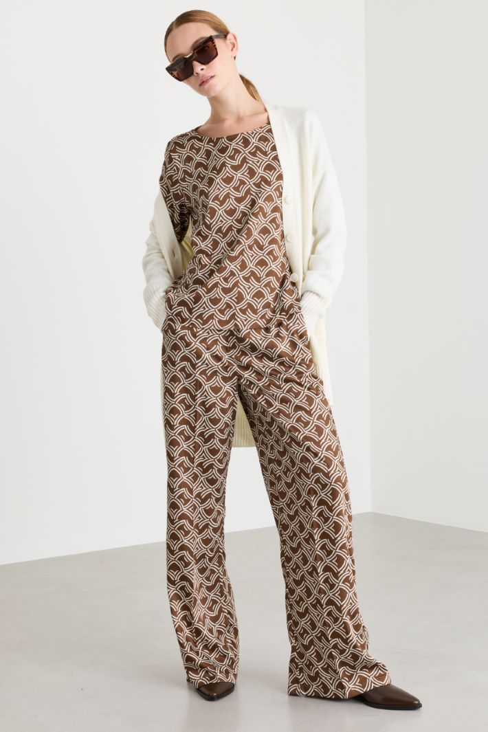 Pantalone ampio in twill - MARRONE - Intrend