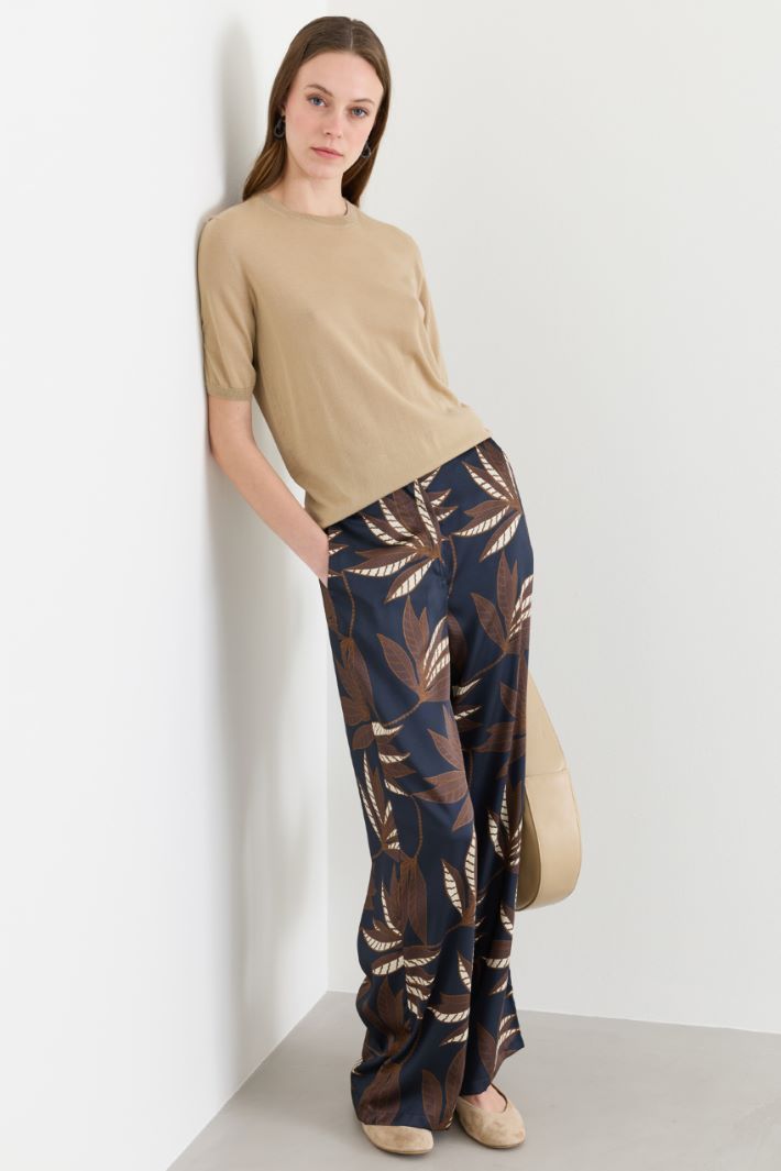 Pantalone ampio in twill - BLU MARRONE BIANCO - Intrend