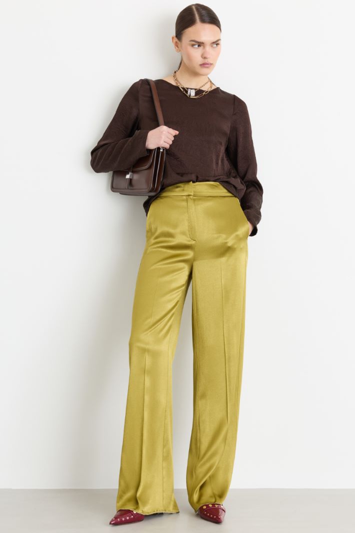 Satin trousers - GREEN - Intrend