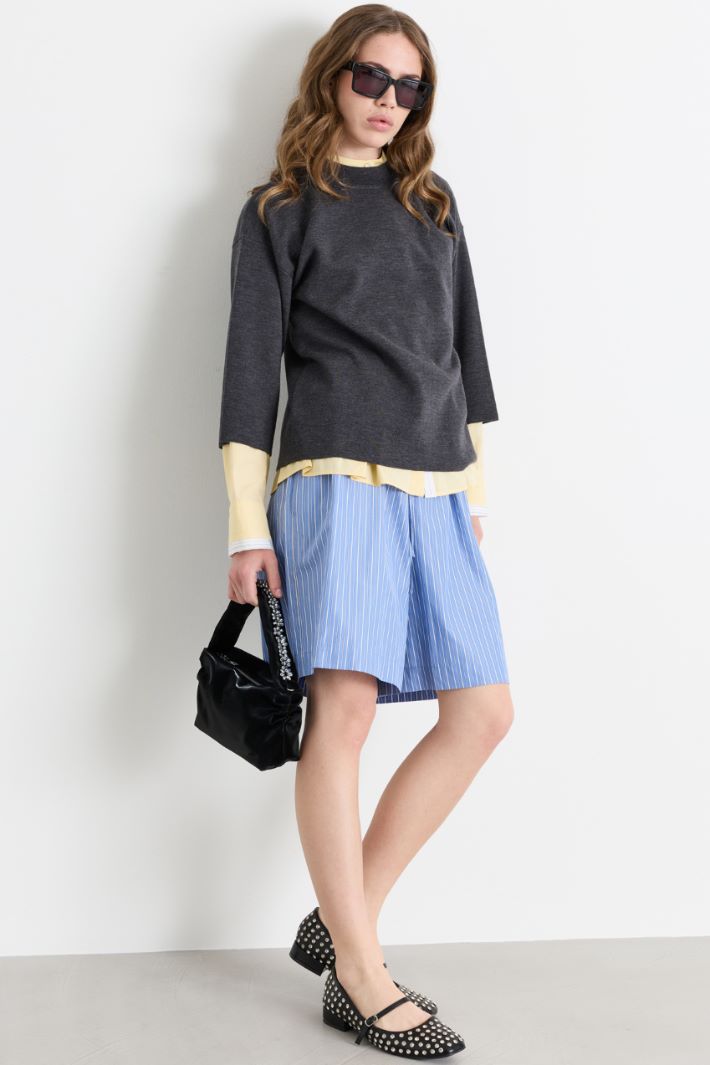 Bermuda in popeline a righe - AZZURRO - Intrend