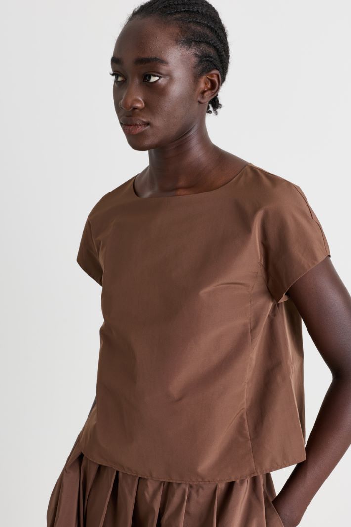 Boxy taffeta top - BROWN - Intrend - 3