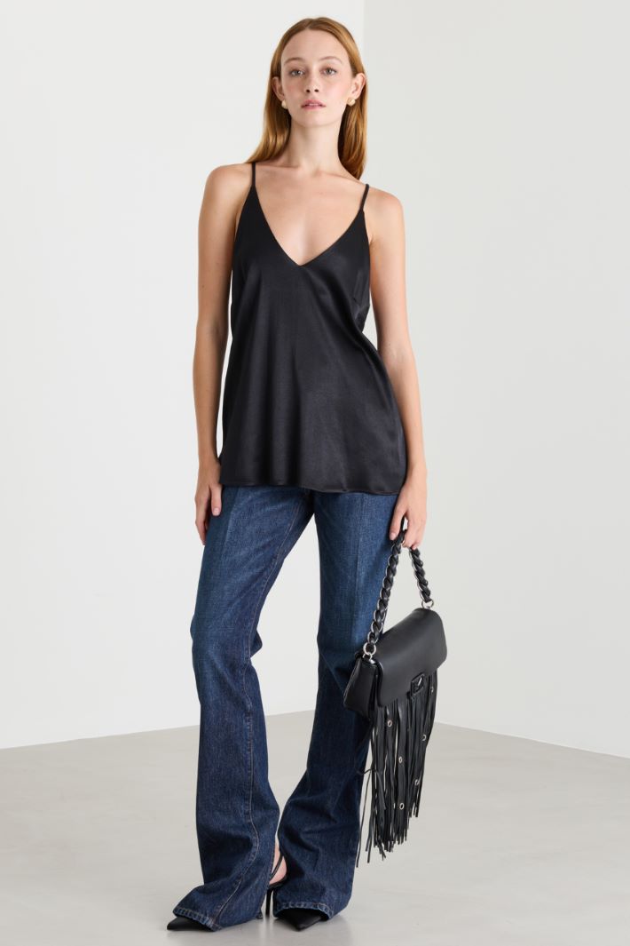 Stretch satin top - BLACK - Intrend