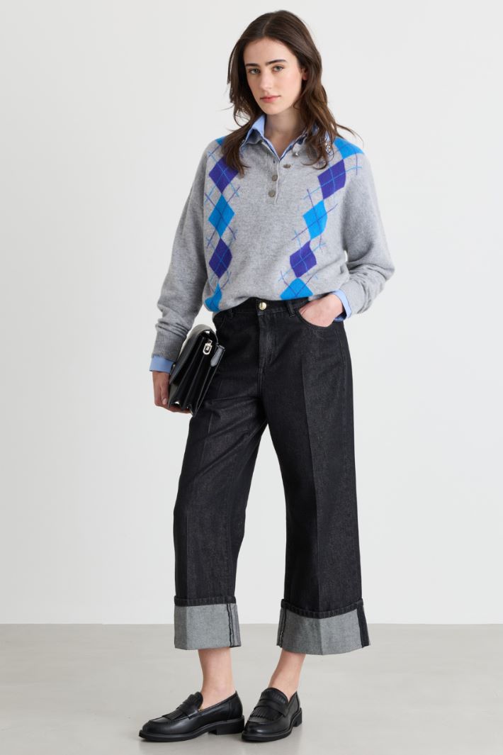 Gerade Jeans mit hohem Umschlag - SCHWARZ - Intrend