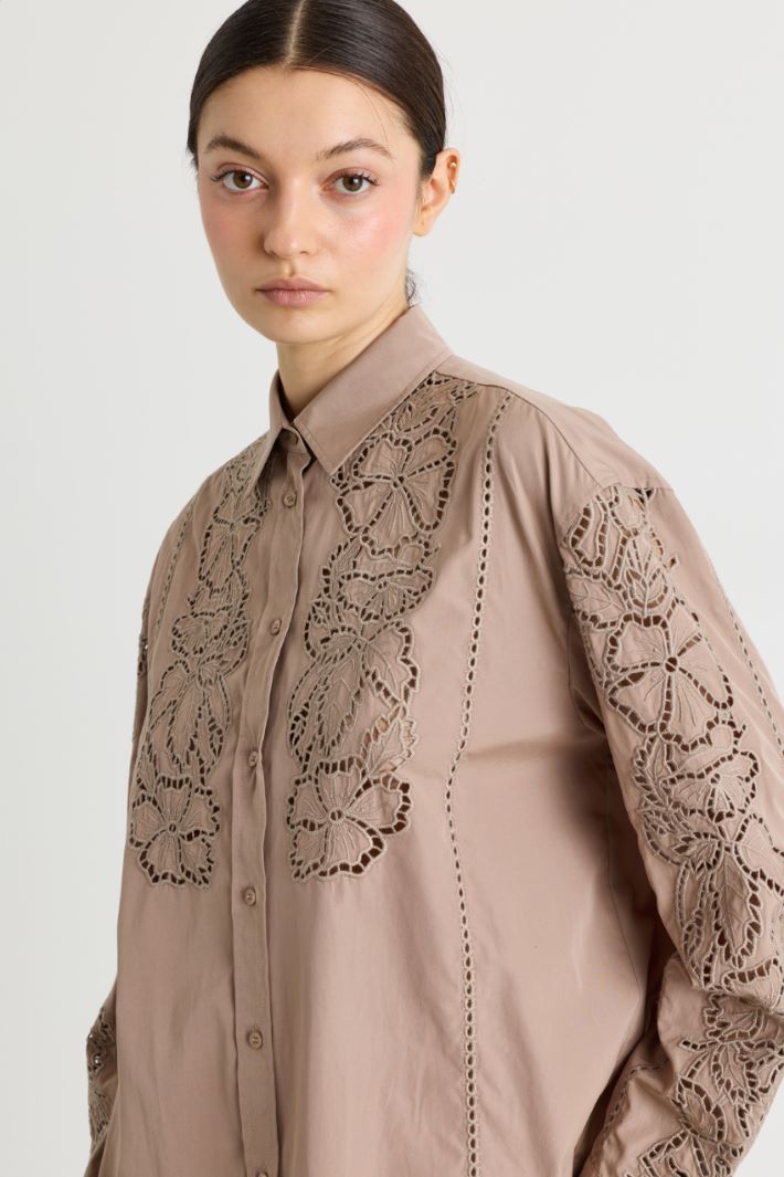 Casacca in popeline ricamato - BEIGE - Intrend - 3
