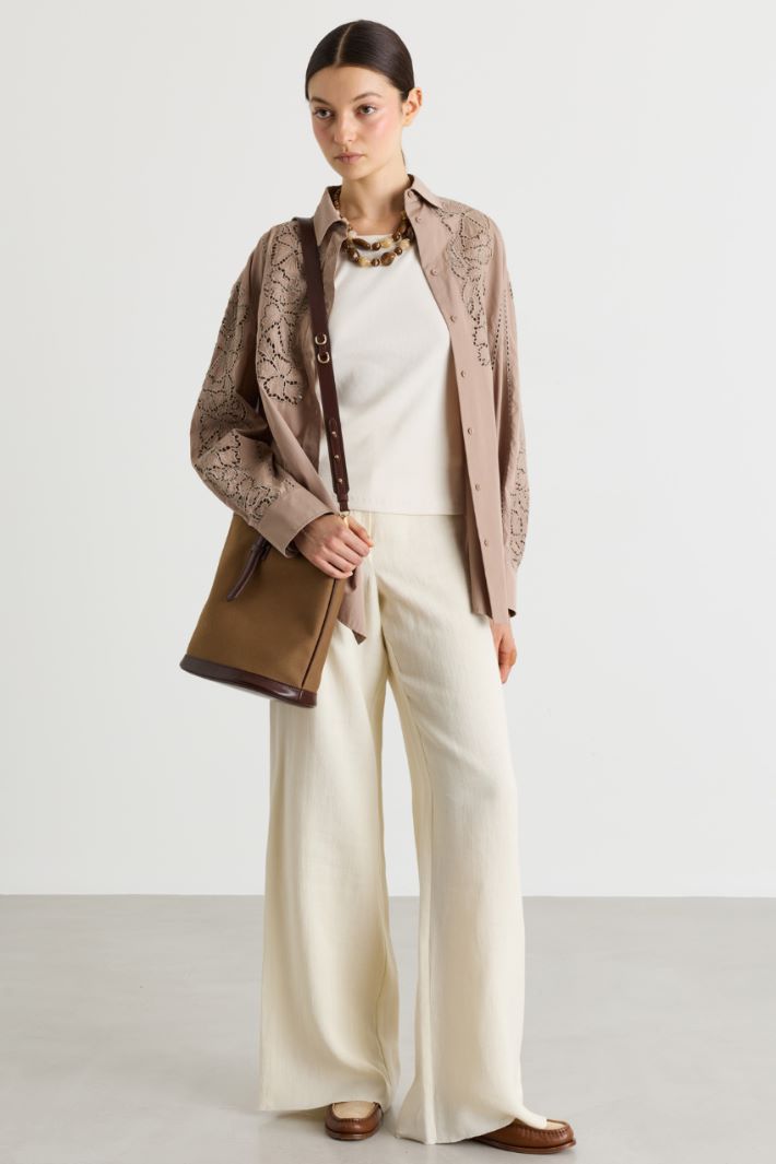 Casacca in popeline ricamato - BEIGE - Intrend