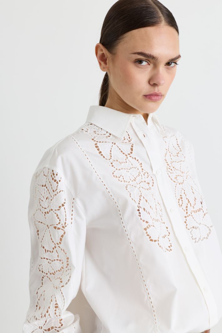 Casacca in popeline ricamato - BIANCO - Intrend - 3