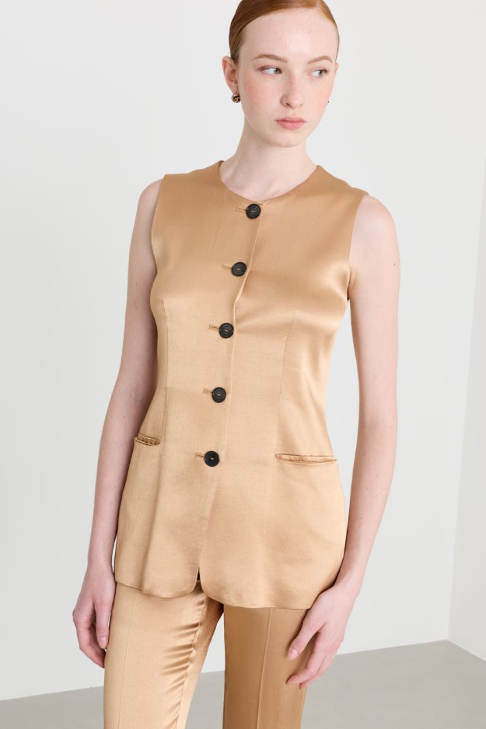 Stretch Satin Waistcoat Set - CAMEL - Intrend - 4