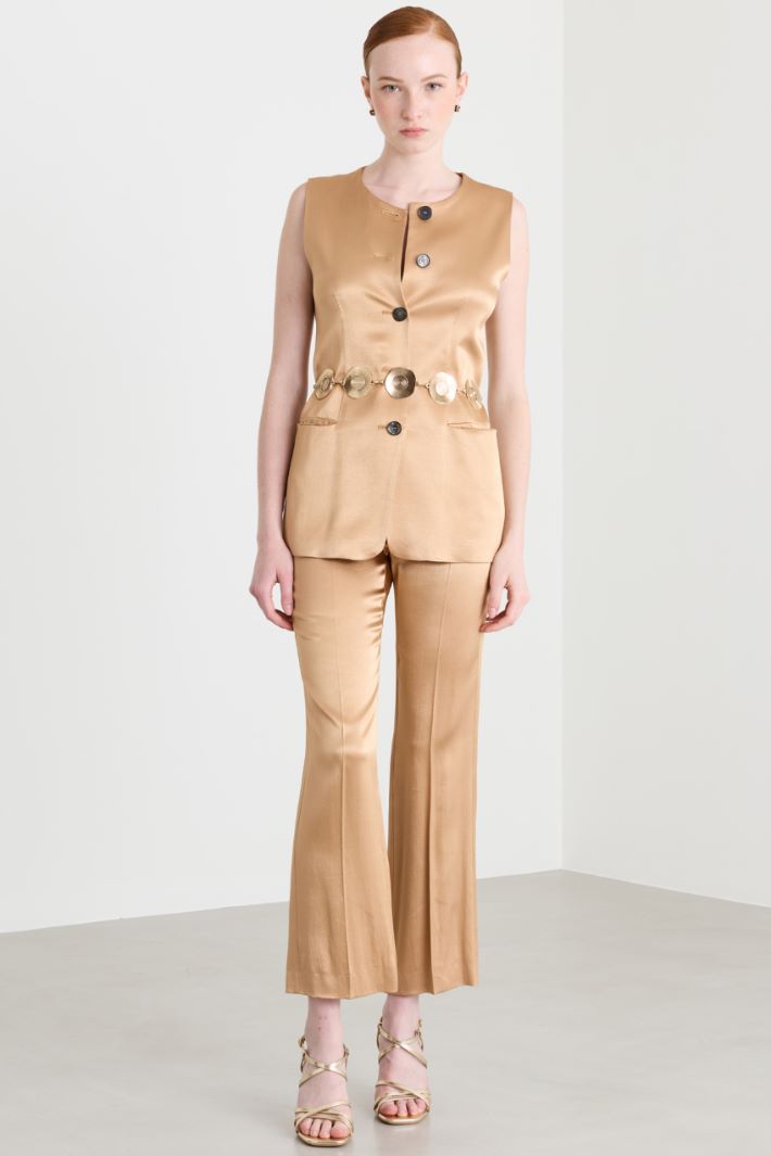 Stretch Satin Waistcoat Set - CAMEL - Intrend