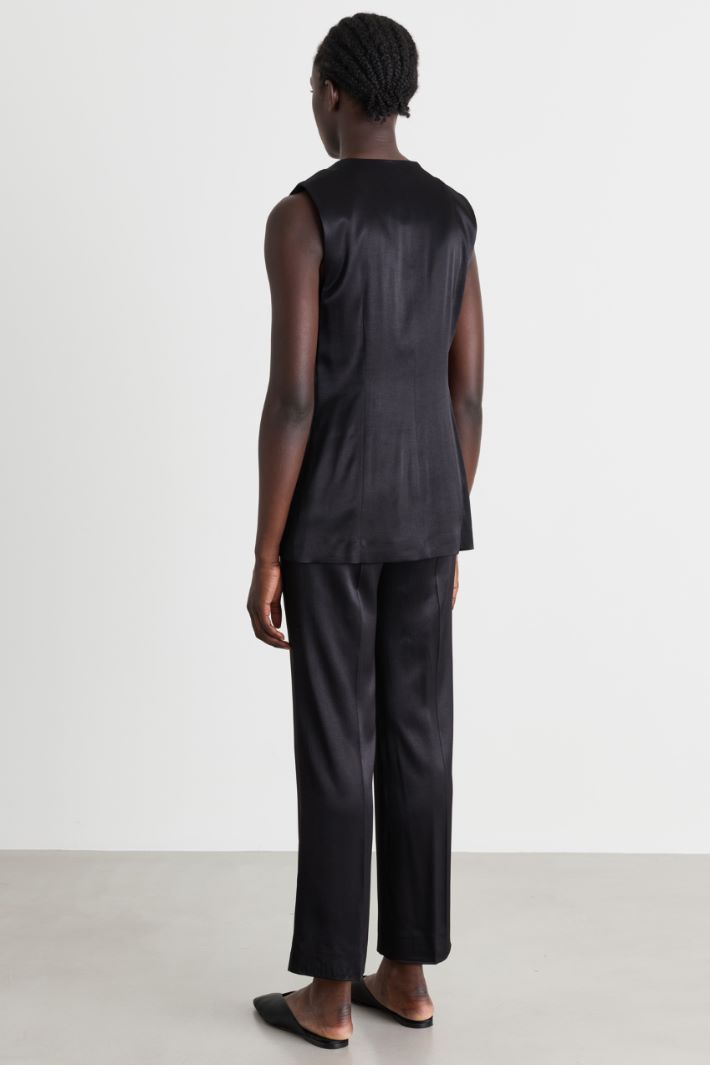 Stretch Satin Waistcoat Set - BLACK - Intrend - 2