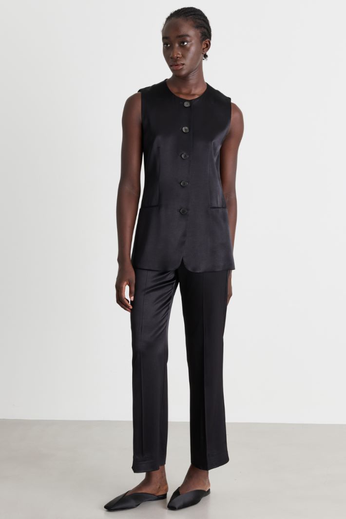 Stretch Satin Waistcoat Set - BLACK - Intrend - 3