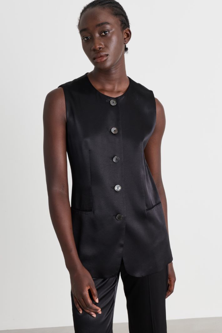 Stretch Satin Waistcoat Set - BLACK - Intrend - 4
