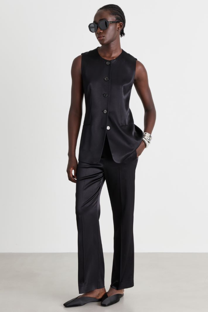Stretch Satin Waistcoat Set - BLACK - Intrend