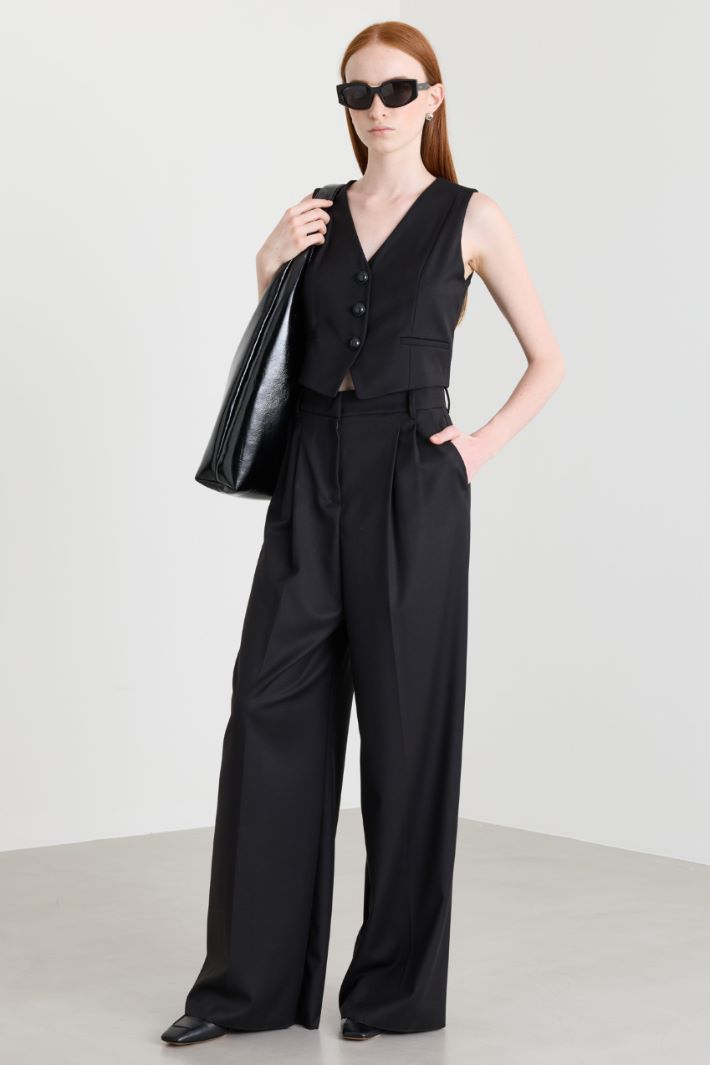 Stretch-Flannel Waistcoat Set - BLACK - Intrend