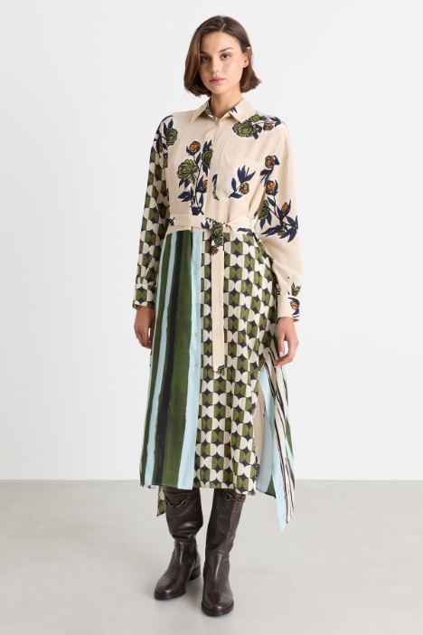 Abito chemisier in crepe de chine di pura seta