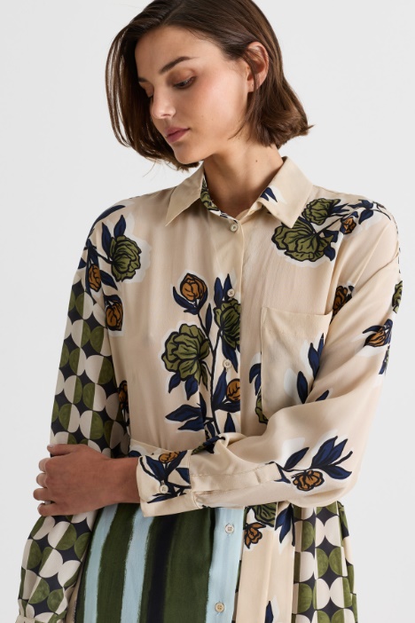Abito chemisier in crepe de chine di pura seta