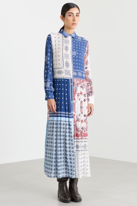 Abito chemisier in crepe de chine di viscosa stampata