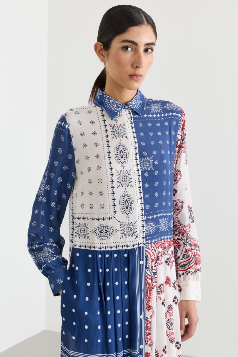 Abito chemisier in crepe de chine di viscosa stampata